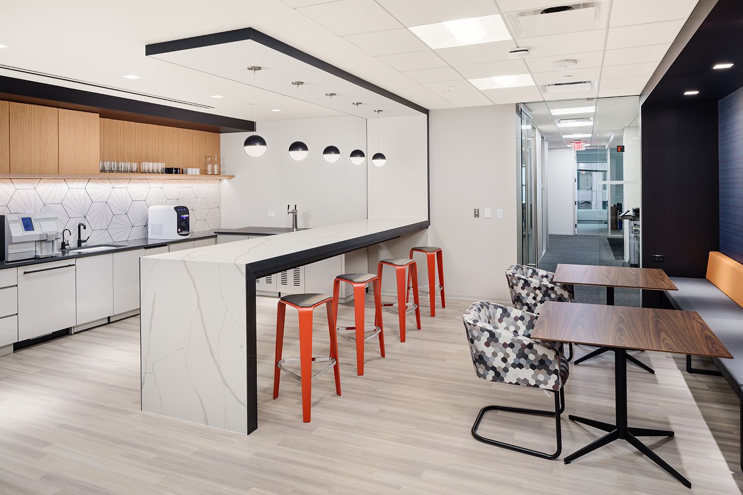 AND COMMON AREA AND KITCHEN SPACE DESIGNED FOR A BOSTON LAW FIRM BY A LOCAL ARCHITECTURAL BUSINESS