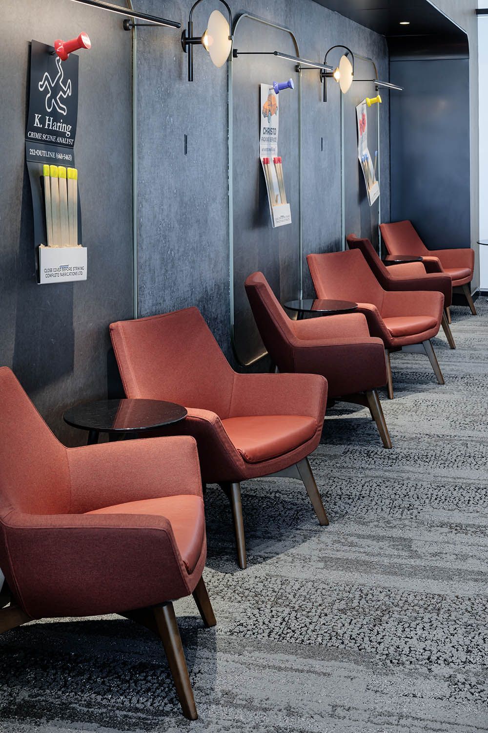 Interior architectural image showing the new Delta lounge at Boston Logan airport  detailed image of single seating areas