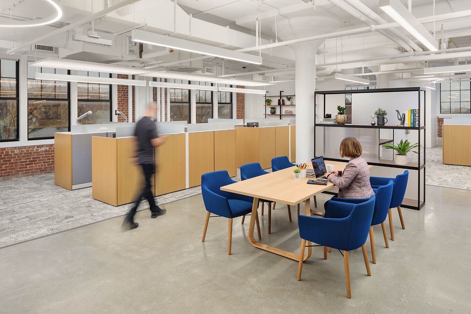 New office photography shoot for Bergmeyer of a newly renovated and designed office space in Allston, Boston MA. Shows small breakout area.
