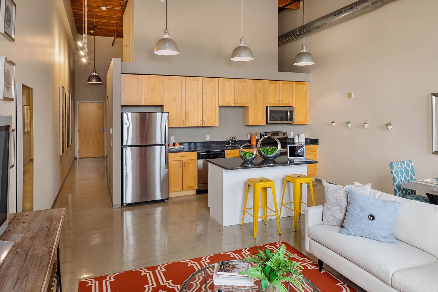 Interior architectural image showing residential kitchen area in Boston condominium