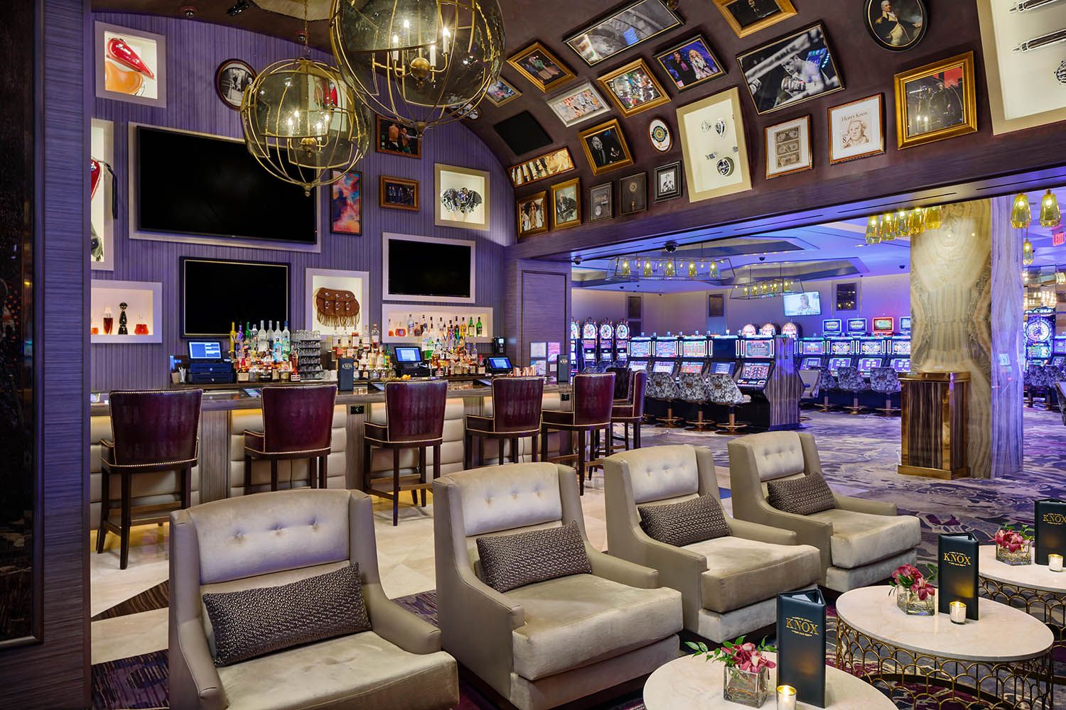 Architectural photography of MGM Casino in Springfield MA, seating one of the restaurant on site and the seating area in that space