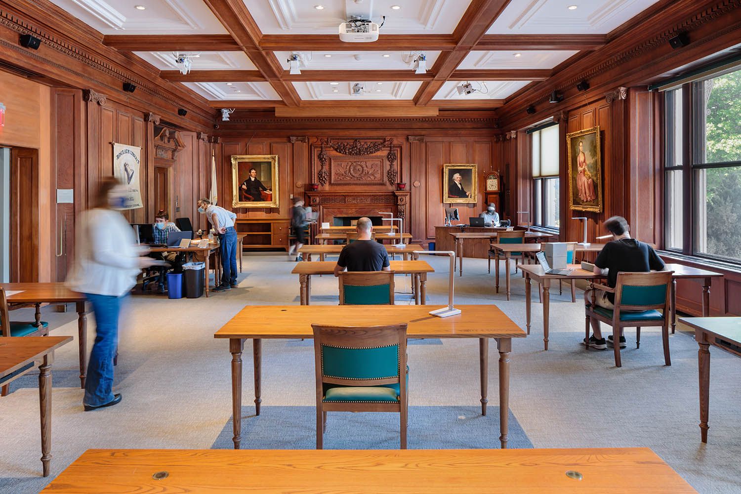 Architectural photograph of Massachusetts historical society location in Boston showing the main study area in the building