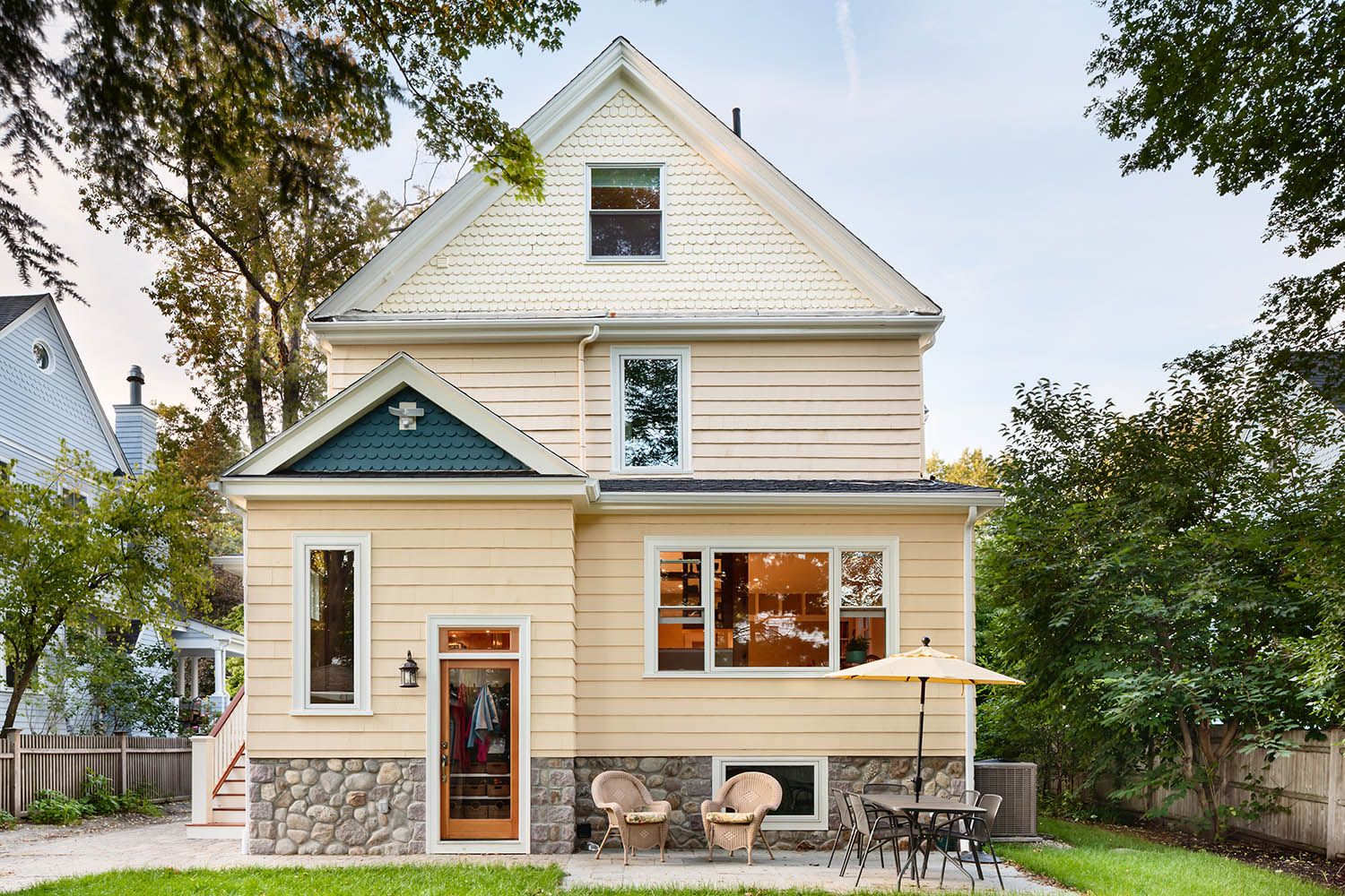 Architectural image taken for Boston area general contractor for new residential renovation in Belmont MA rear of home