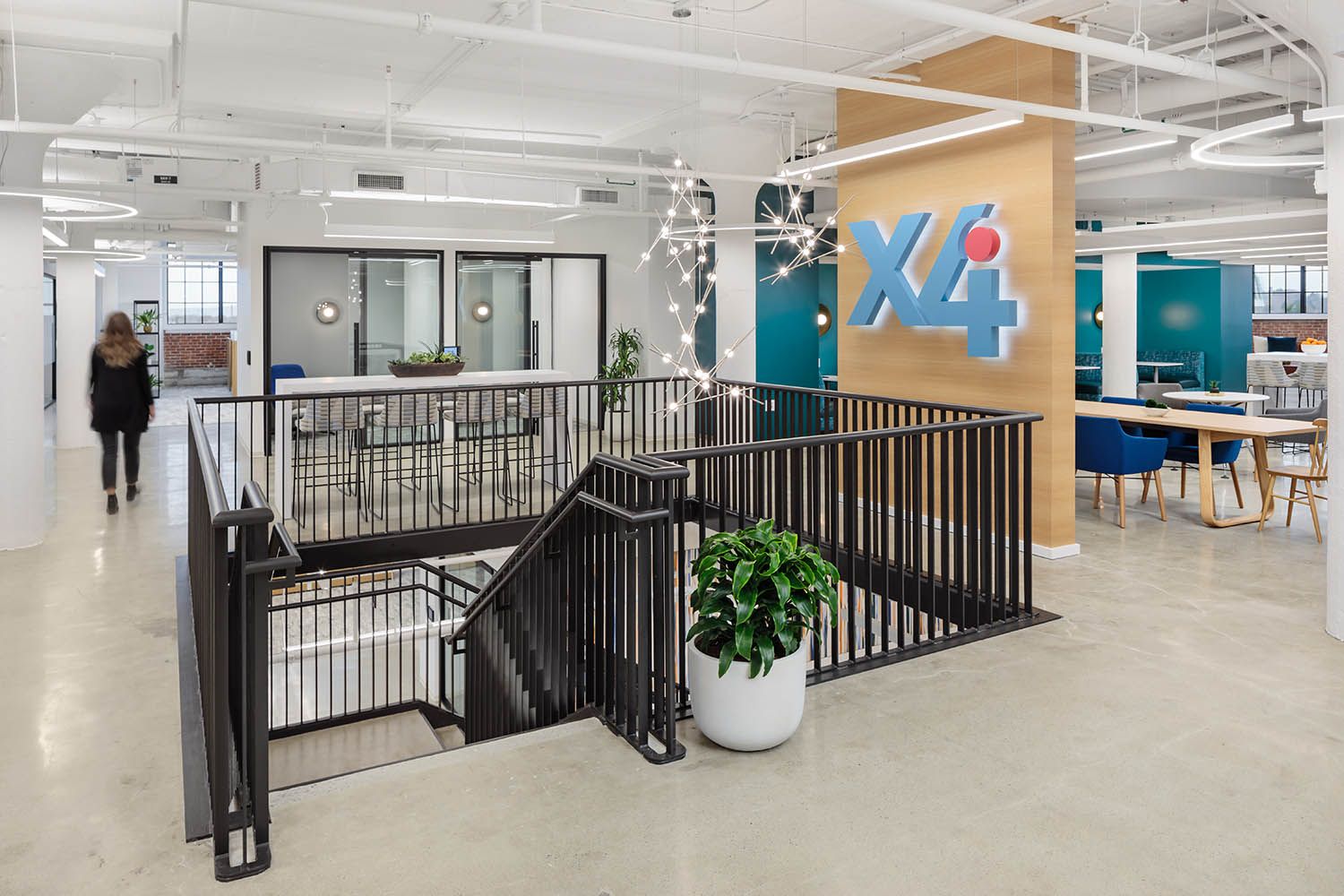 New office photography shoot for Bergmeyer of a newly renovated and designed office space Boston MA. Shows main access stairs between floors