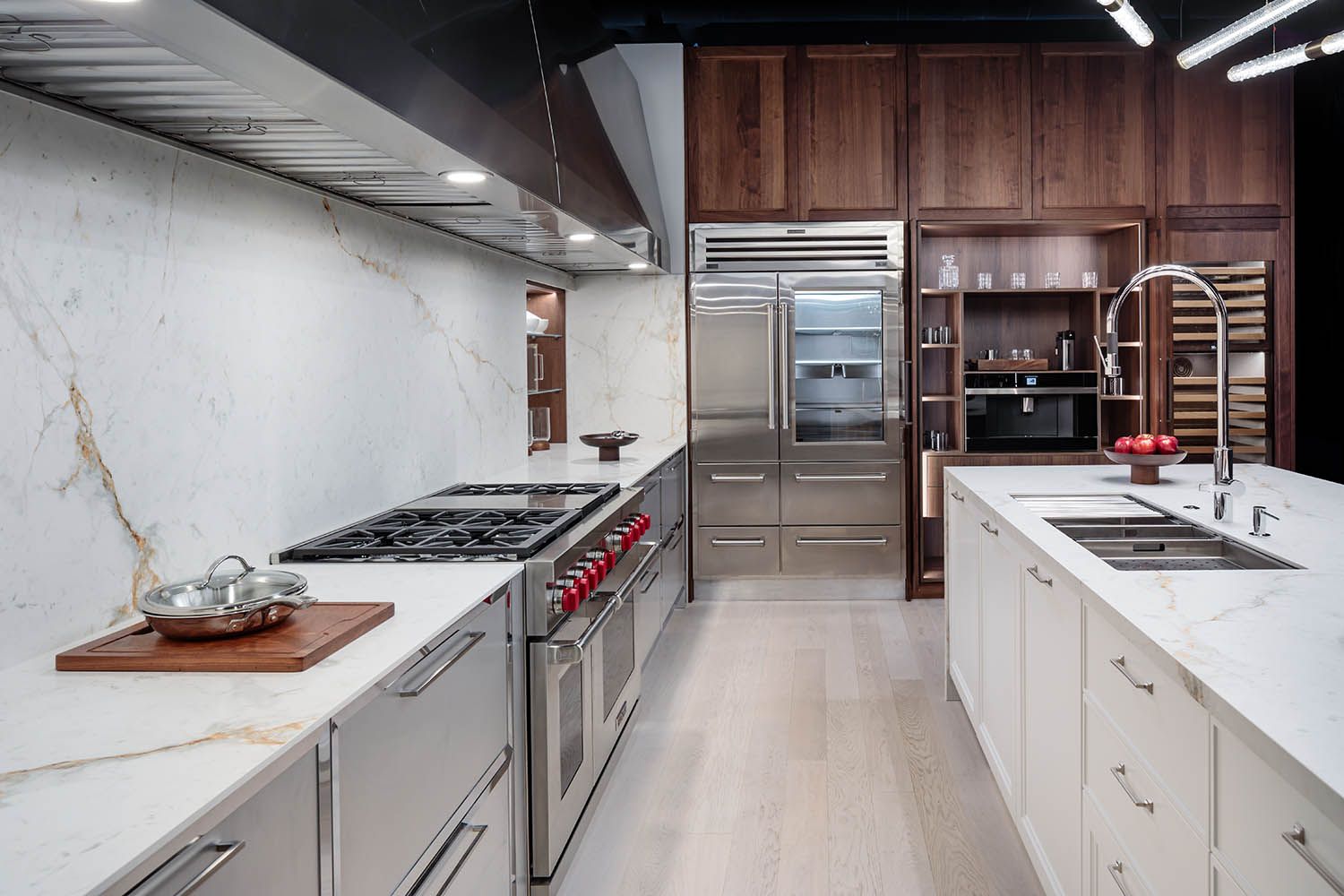 Architectural image taken for Boston area kitchen design company of showroom featuring their dark kitchen angle number 5