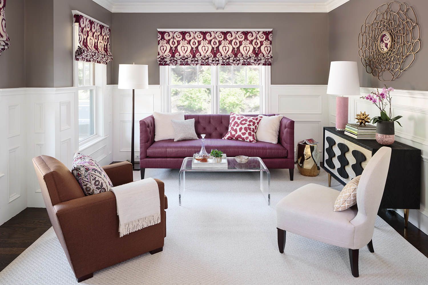 Interior design photography by architectural photographer Roberto Farren in Newton MA living room setting with styled furniture