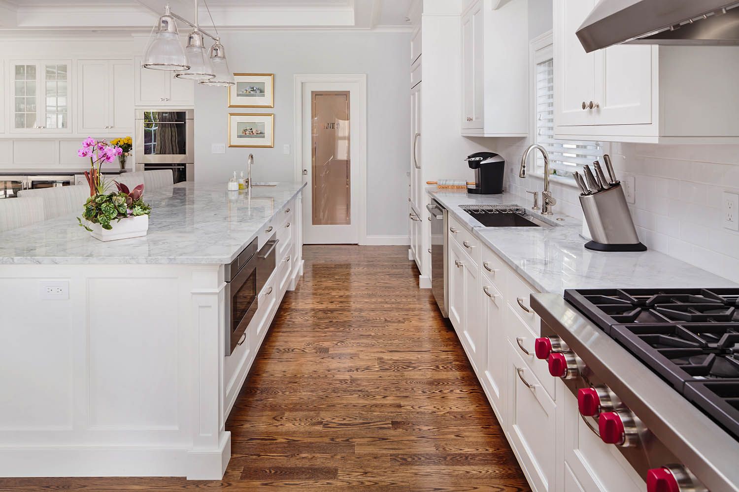 Interior architectural image taken for Boston area general contractor for new residential renovation in Newton MA kitchen main view