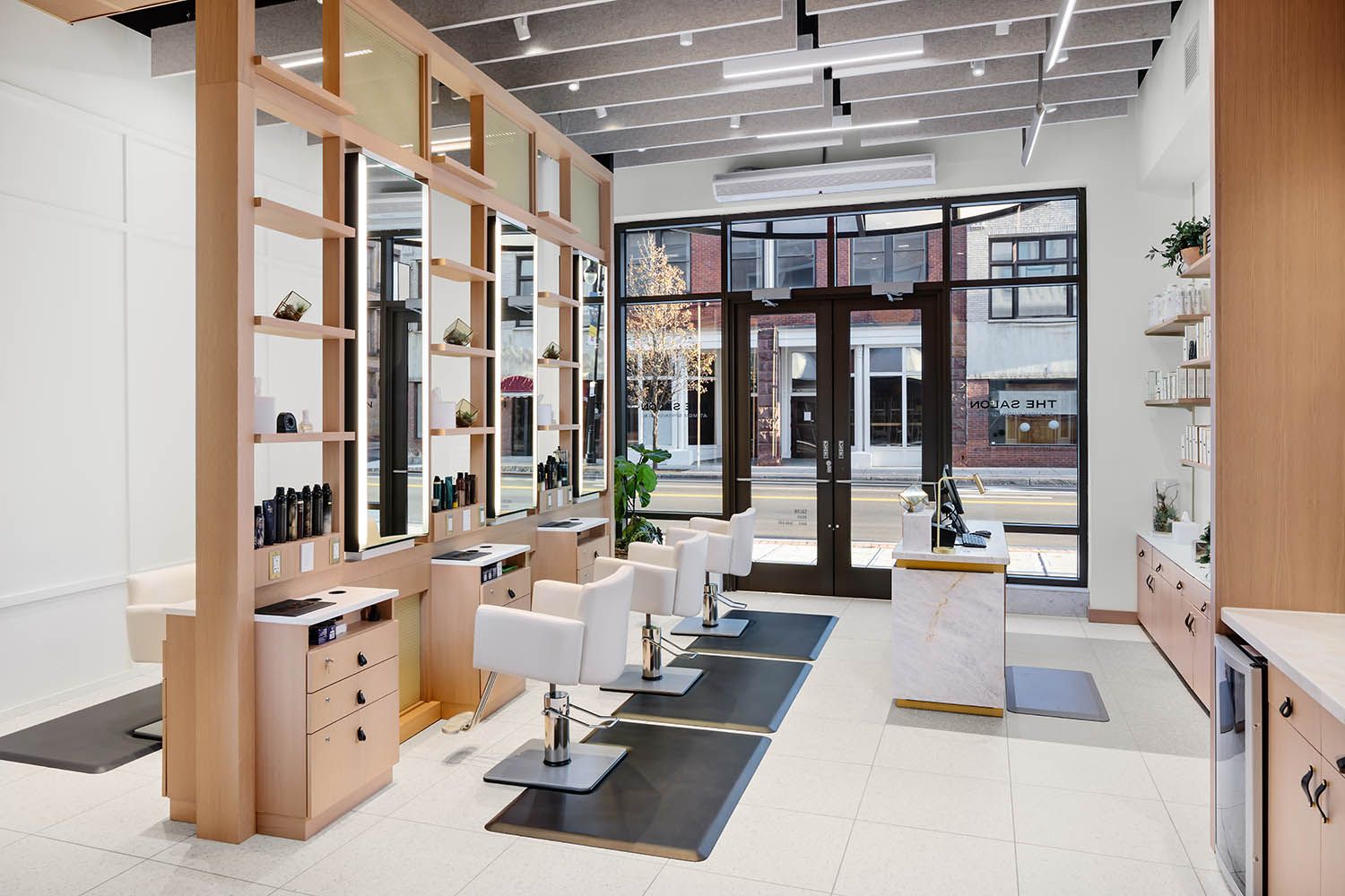 Architectural photograph of MGM Casino in Springfield MA showing beauty space and hairdressers.