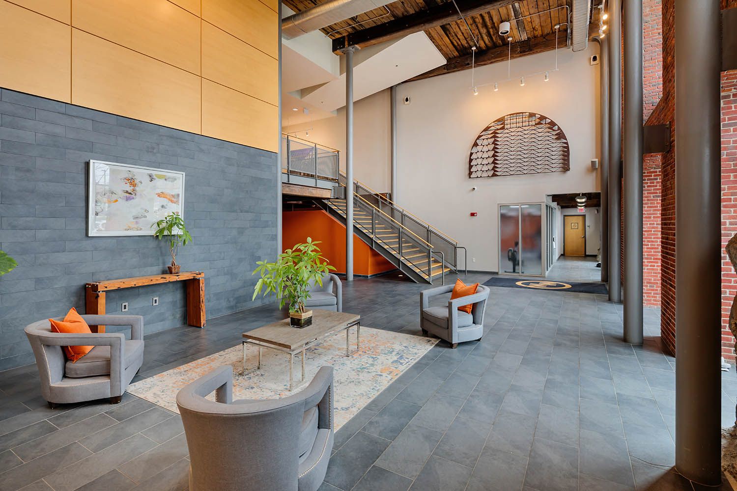 Interior architectural image showing residential condominium entrance area in Boston MA