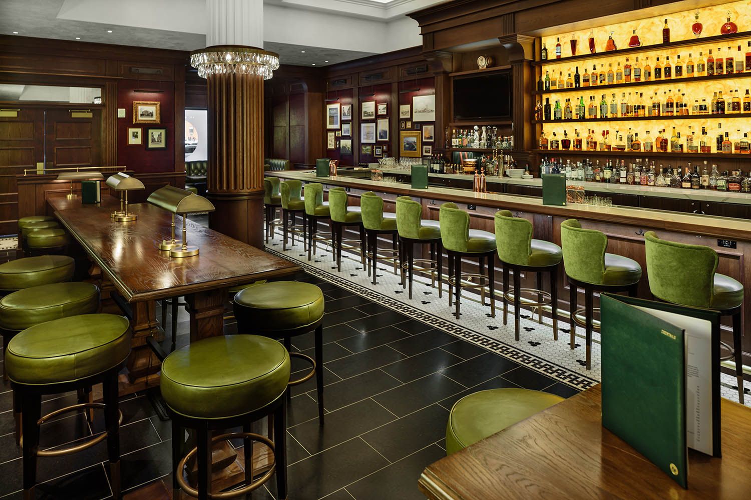 Architectural photography of MGM Casino in Springfield MA, seating one of the steakhouse on site and the seating area in that restaurant bar