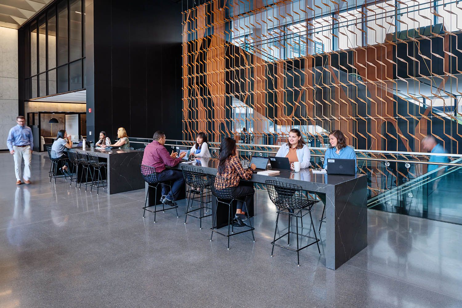 New office and life sciences building in Waltham MA architectural photography of common area for building developers