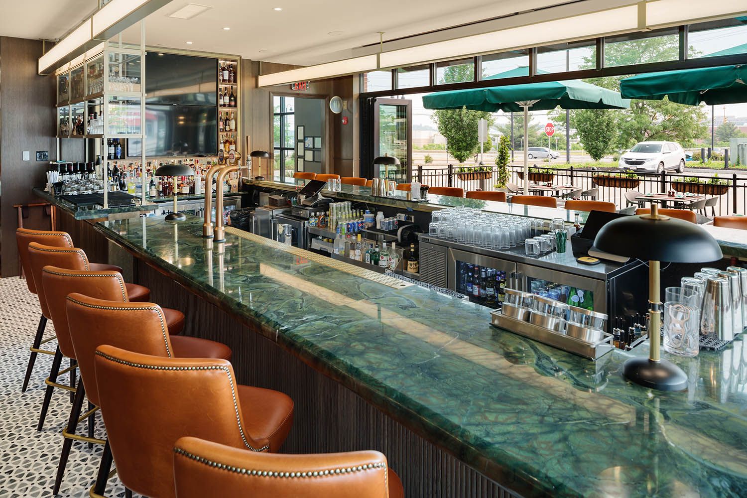 Architectural Image for Boston area restaurant showing upstairs bar area and seating
