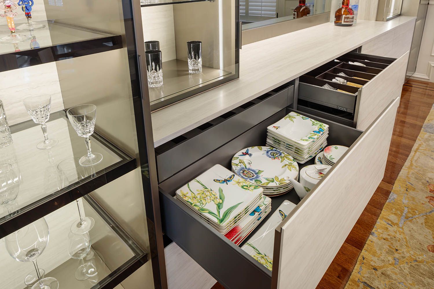 Interior architectural image taken for Boston area kitchen designer detailed image of draw functions
