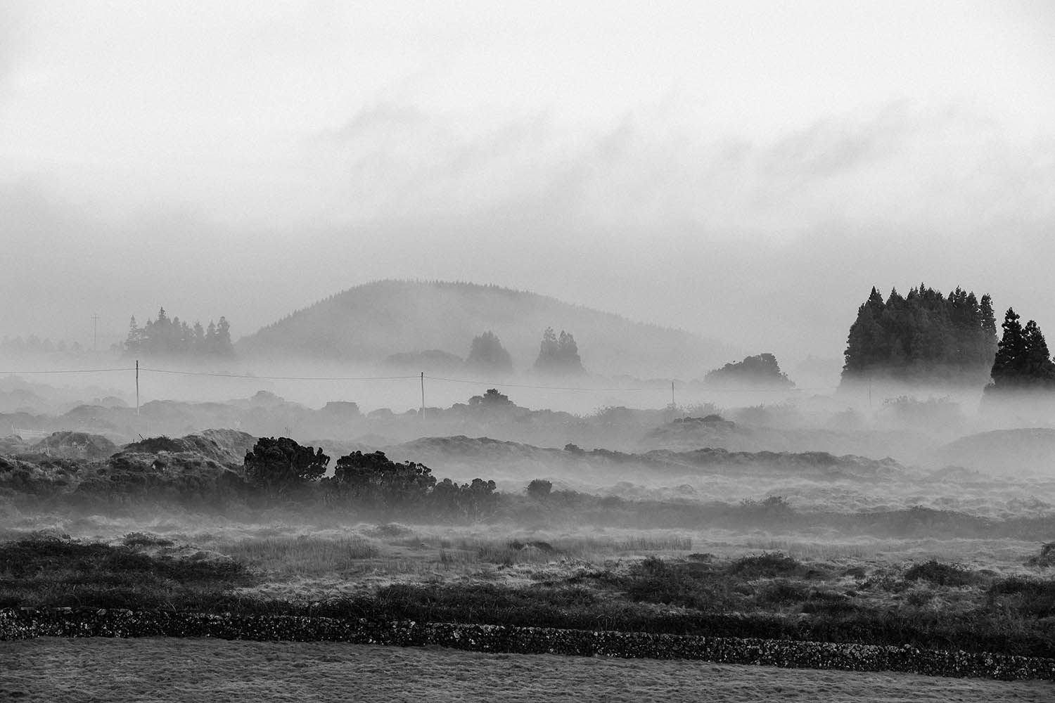 BLACK AND WHITE LANDSCAPE PHOTOGRAPH TAKEN IN THE AZORES INTERIOR OF ISLAND