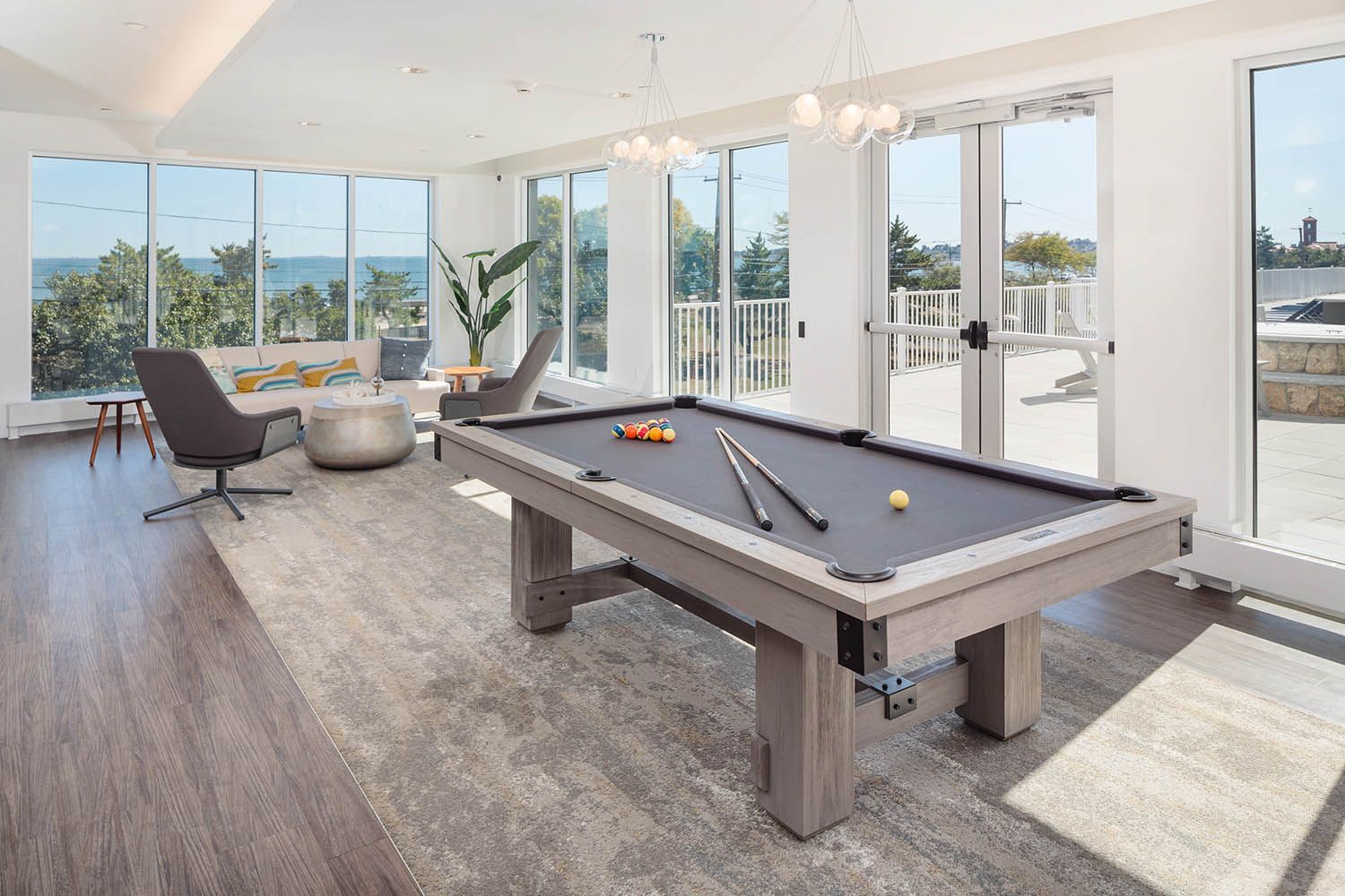 Interior architectural image taken for Boston area real estate agent showing pool tables other common area use, Revere MA
