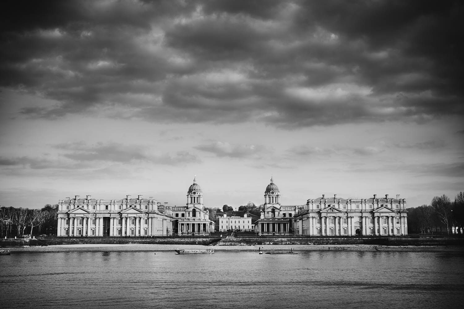 BLACK AND WHITE LANDSCAPE PHOTOGRAPHY OF GREENWICH MARITIME COLLEGE IN LONDON UK
