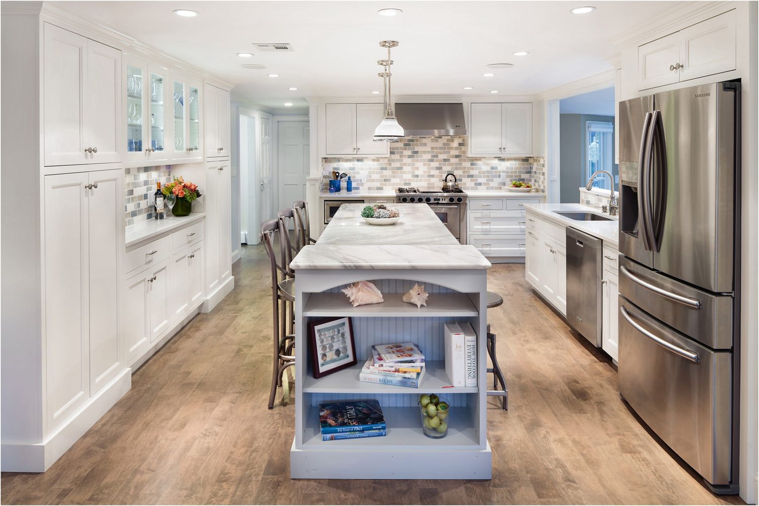 Interior image for Boston interior designer for showing main kitchen angle and architectural features