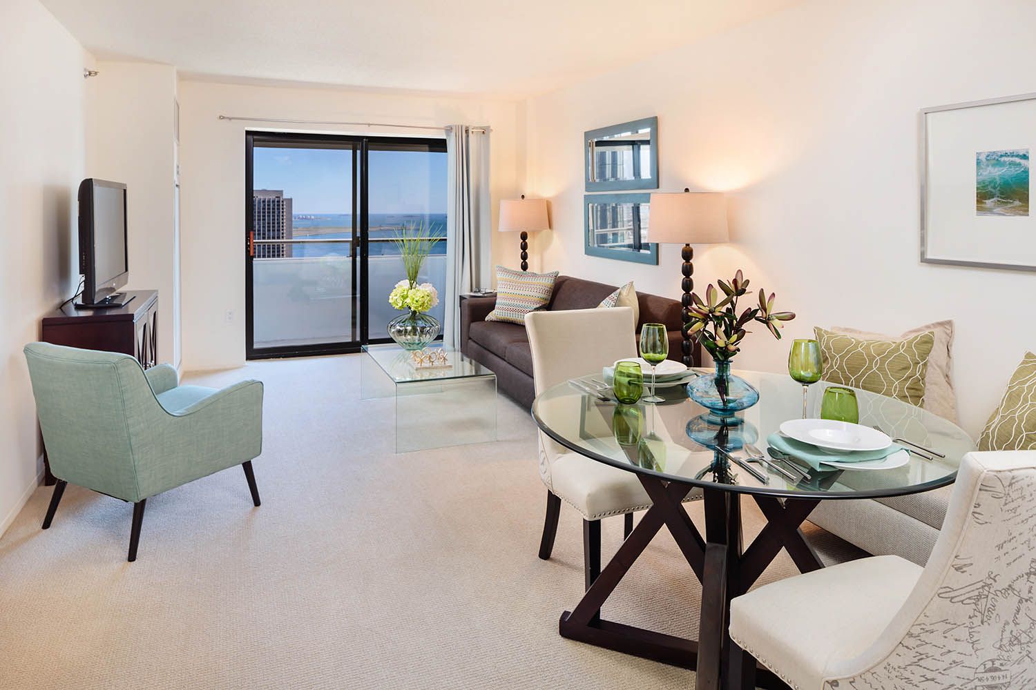 Interior architectural image taken for Boston area real estate agent showing main dining room area on the 35th floor
