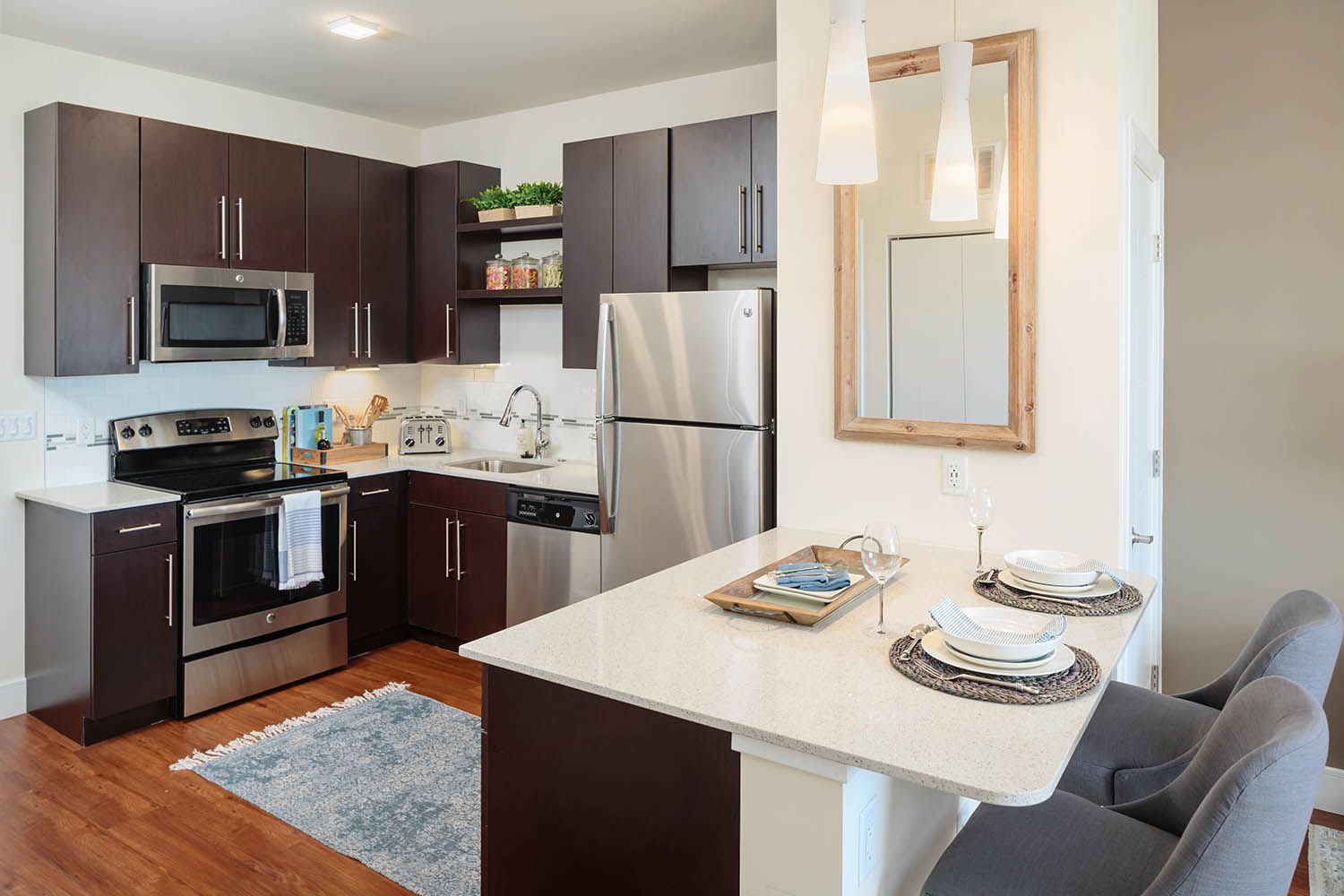 Interior architectural image taken for Boston area real estate agent showing residential unit kitchen and dining area