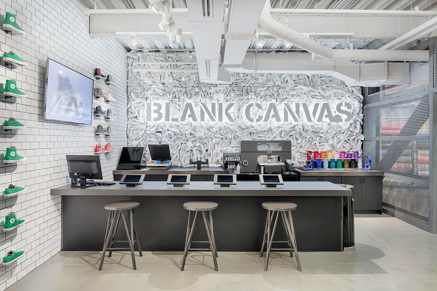 Converse Boston HQ interior architectural office space photography of retail location with the design bench to create unique shoe design
