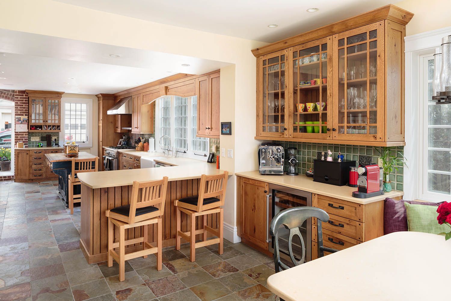 Interior architectural image taken for Boston general contractor showing new kitchen installation with close up on the eat in area