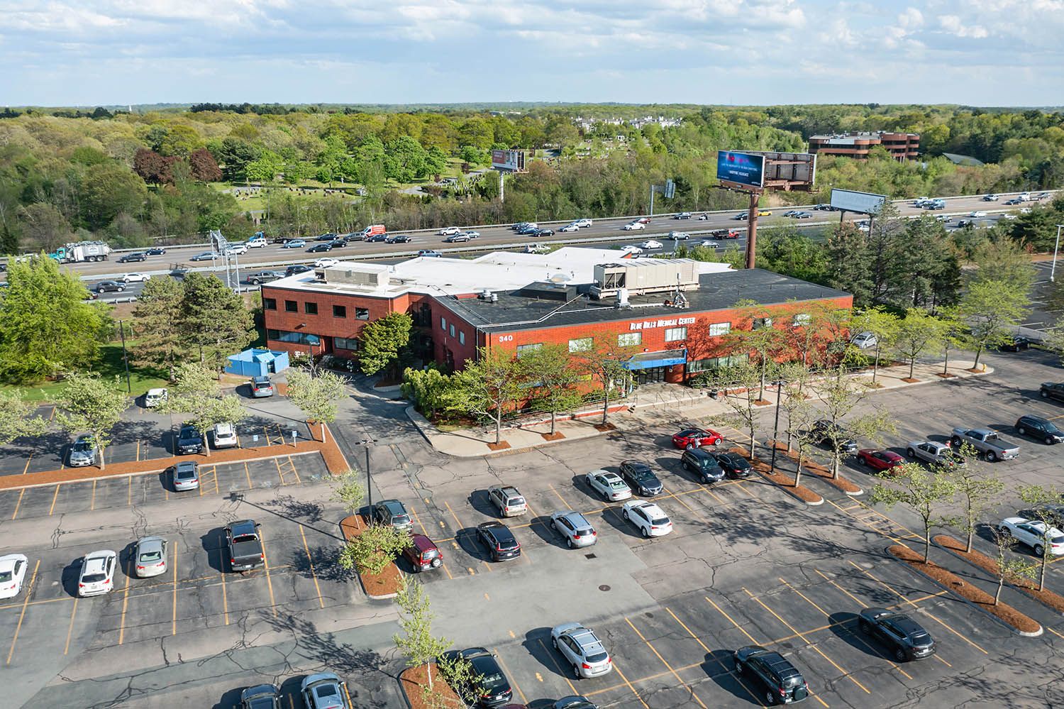 Architectural Drone image of medical facility near Boston for commercial real estate coverage.