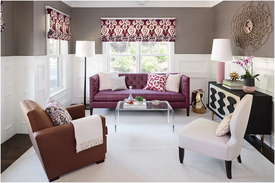 Architectural photograph of Boston home interior design by Laura Wilmerding of Newton home showing main living room area and new furniture.