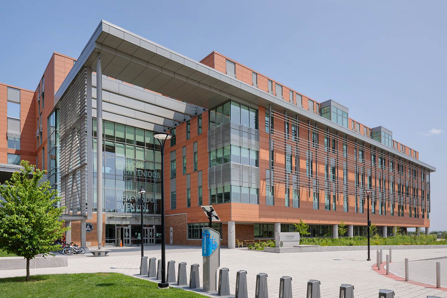 Exterior architectural image of new Somerville school build near Boston MA to show the location, design and materials used in this new space