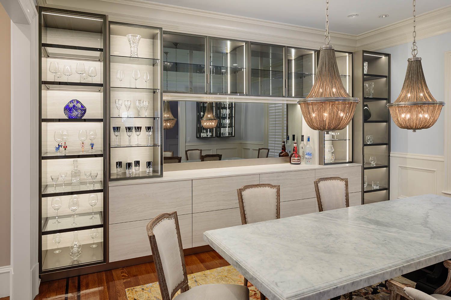 Interior architectural image taken for Boston area kitchen designer showing living room space and storage options