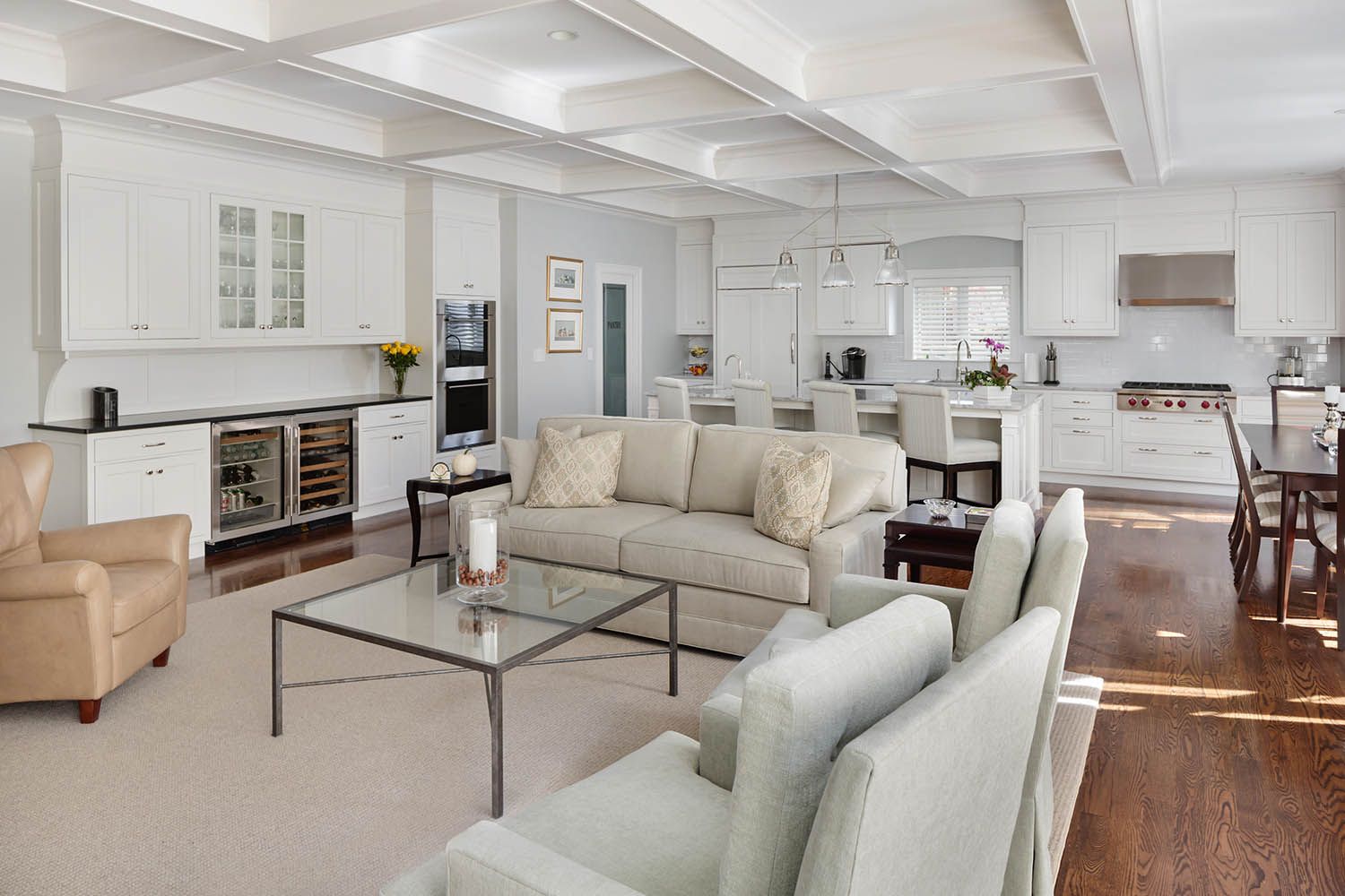 Interior architectural image taken for Boston area general contractor for new residential renovation in Newton MA living room main view