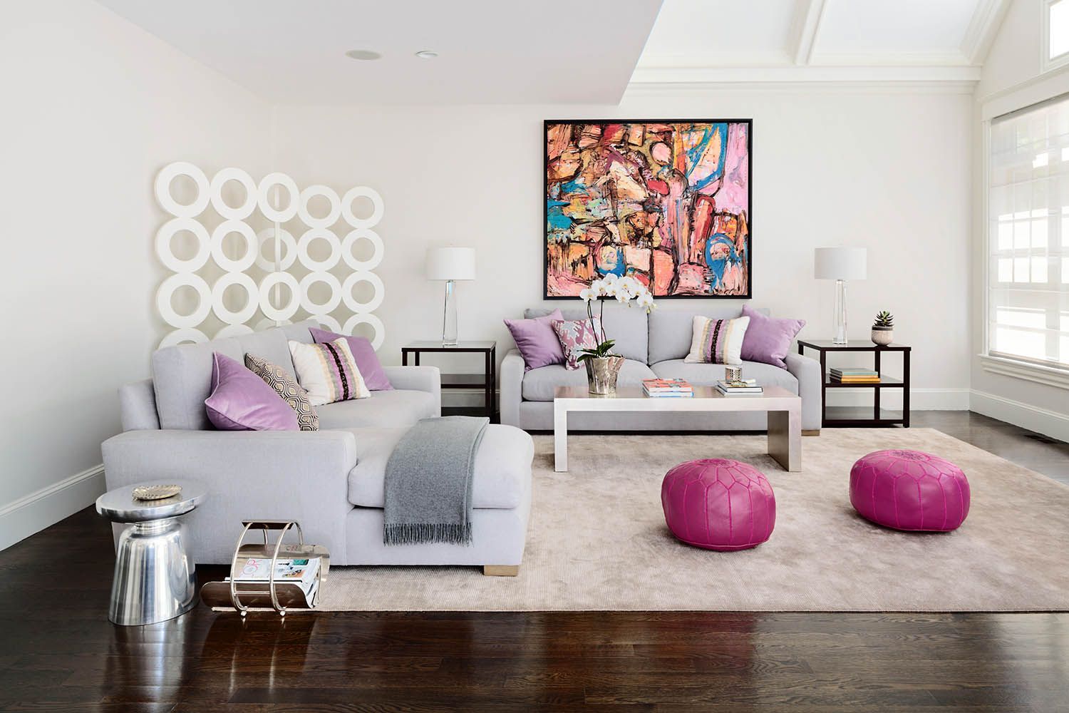 Interior architectural image taken for Boston interior designer at Newtown residence showing main living room area
