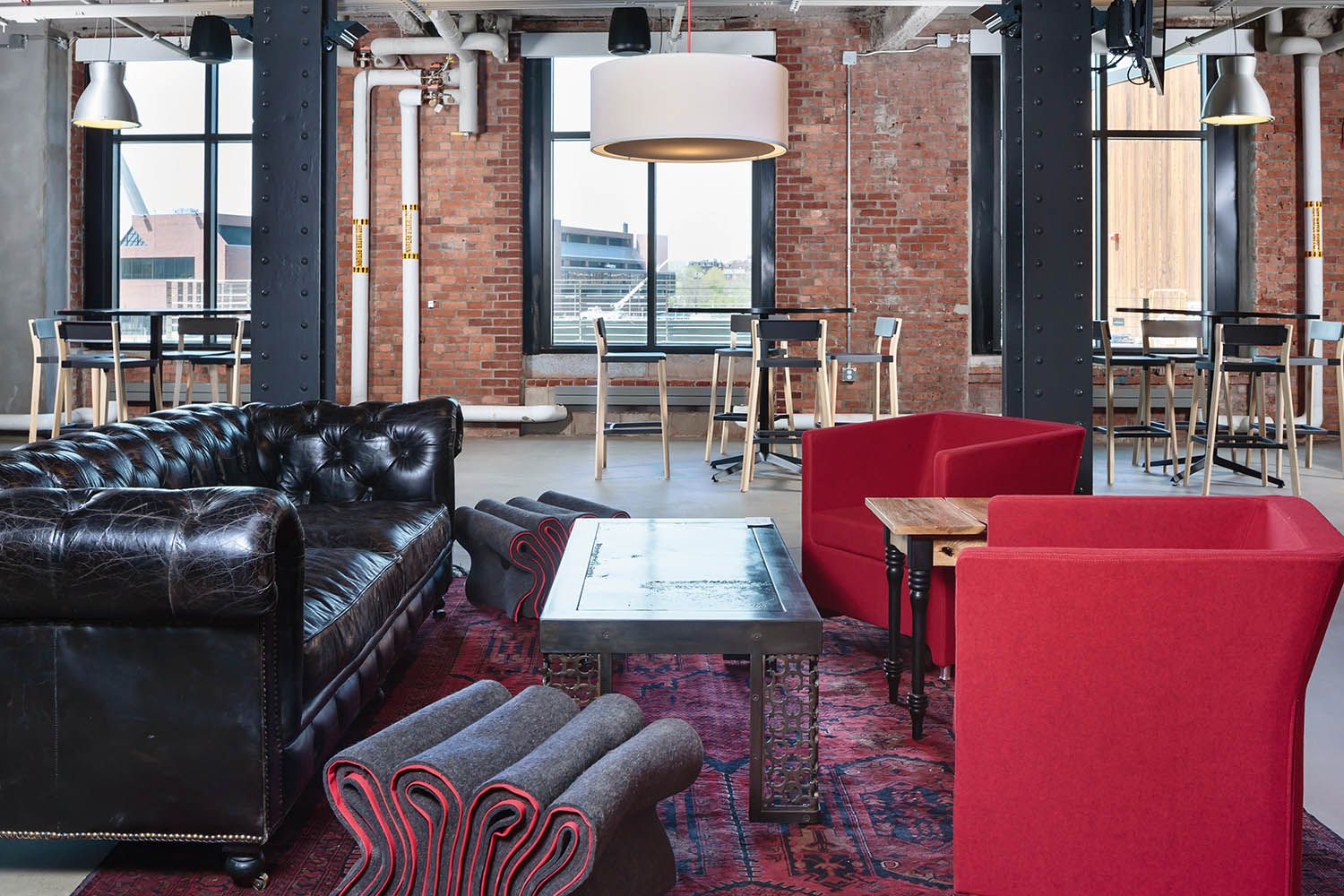 Converse Boston HQ interior office space photography ground floor common space and seating area.
