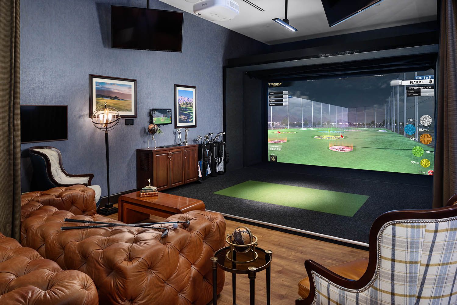 Architectural photograph of MGM Casino in Springfield MA showing golf gaming space for indoor simulation