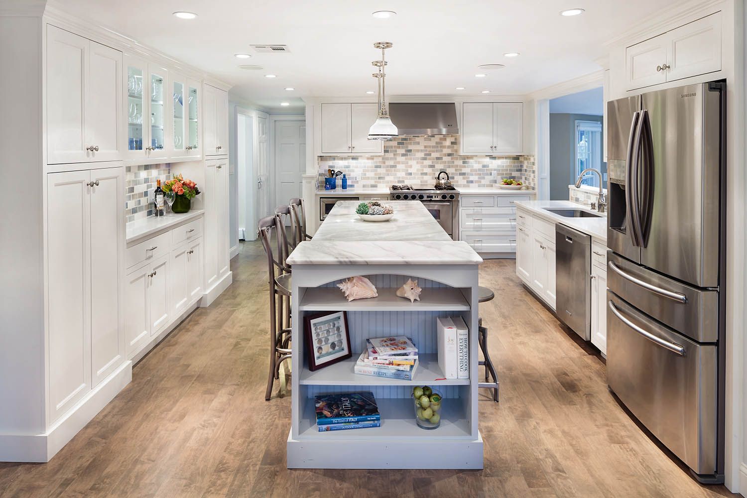 Interior architectural image taken for Boston area general contractor for new residential renovation in Hingham MA main kitchen view