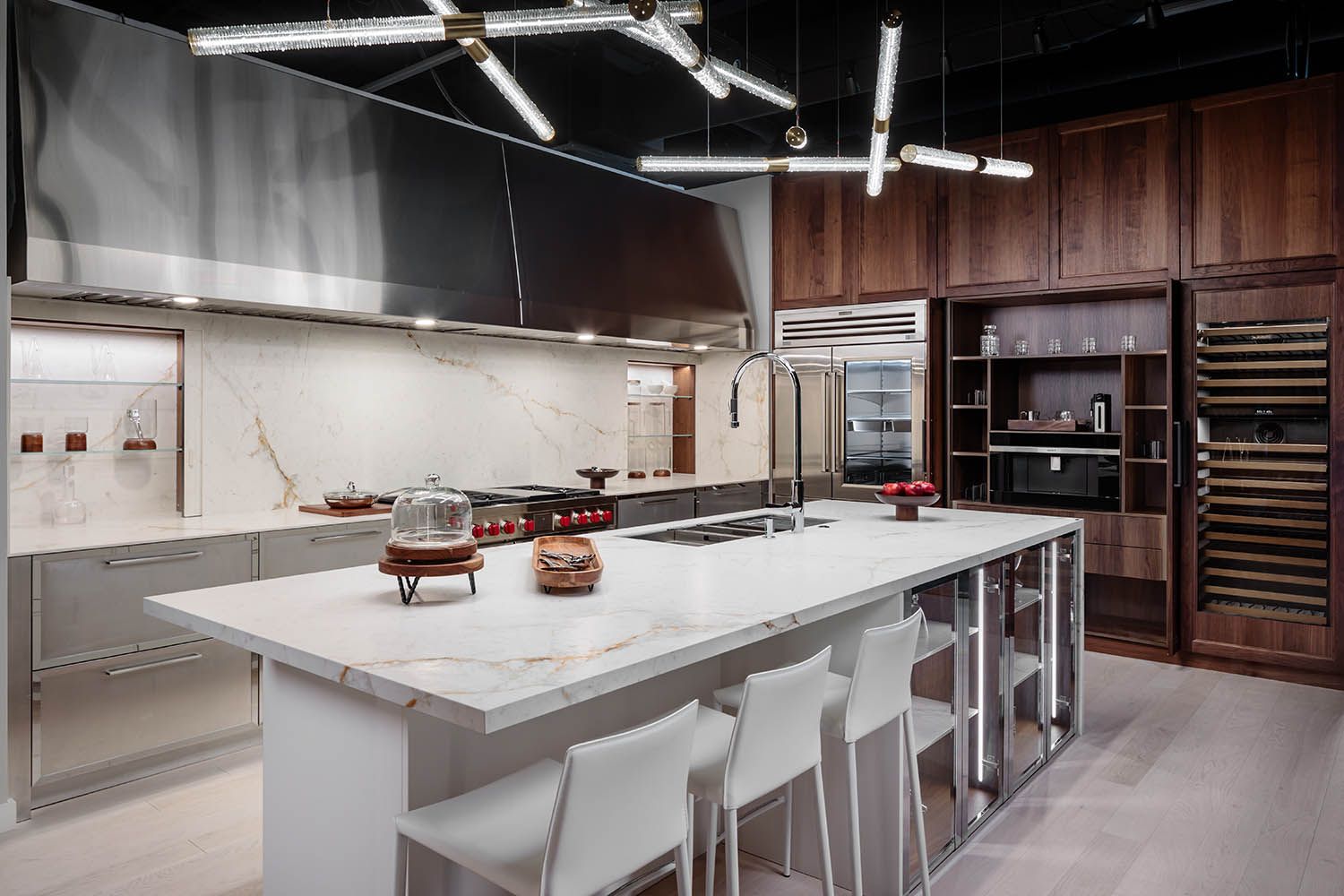 Architectural image taken for Boston area kitchen design company of showroom featuring their dark kitchen angle number 6