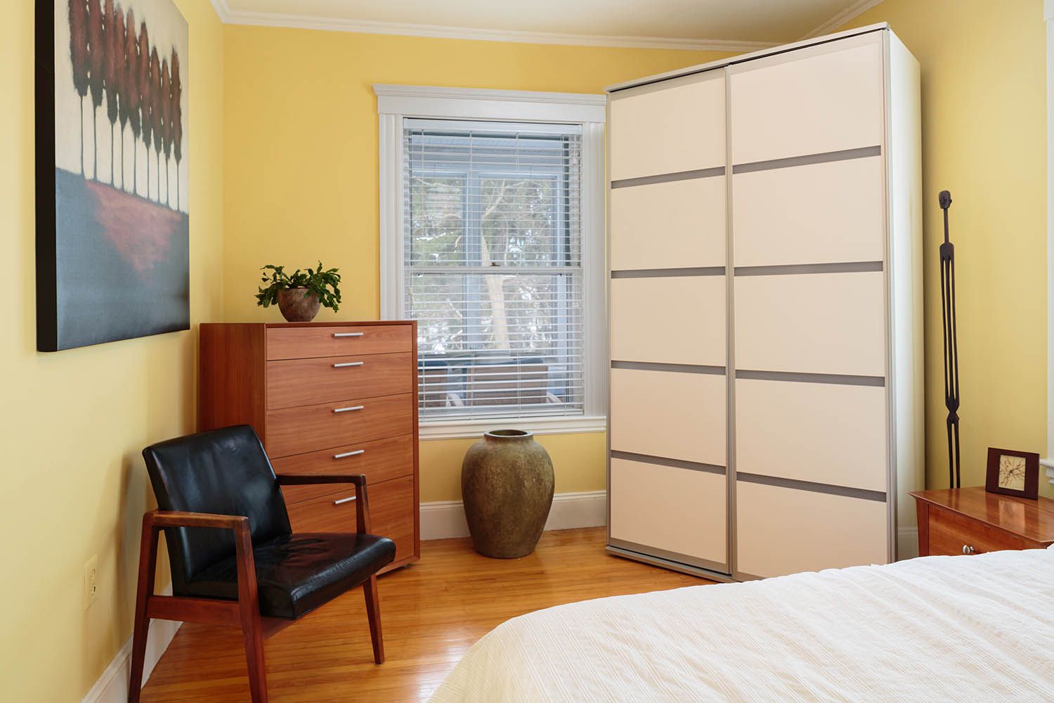 Interior architectural image taken for Boston general contractor showing new bedroom renovation