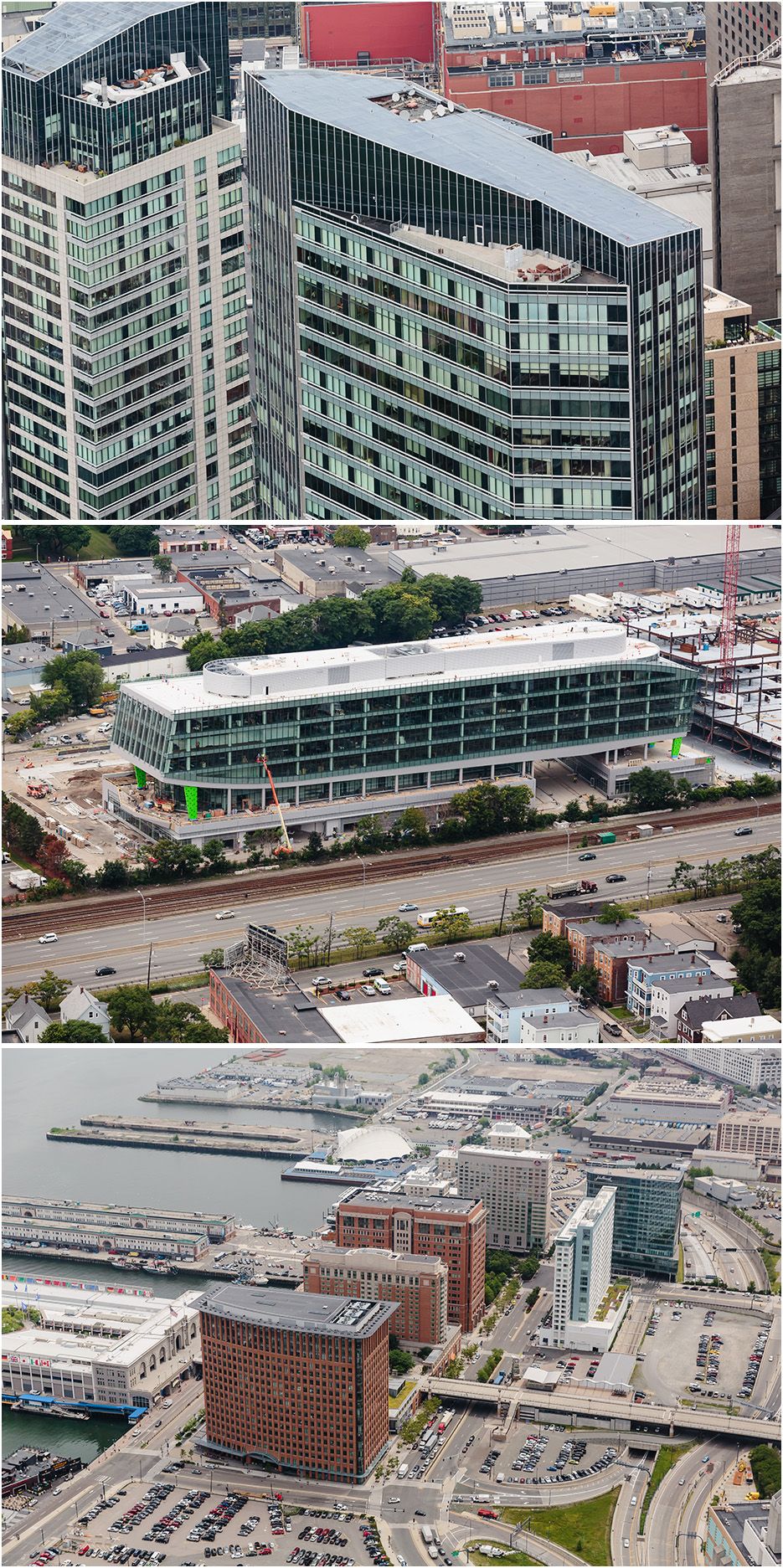 Drone and aerial photograph of Boston Massachusetts in color for commercial real estate marketing