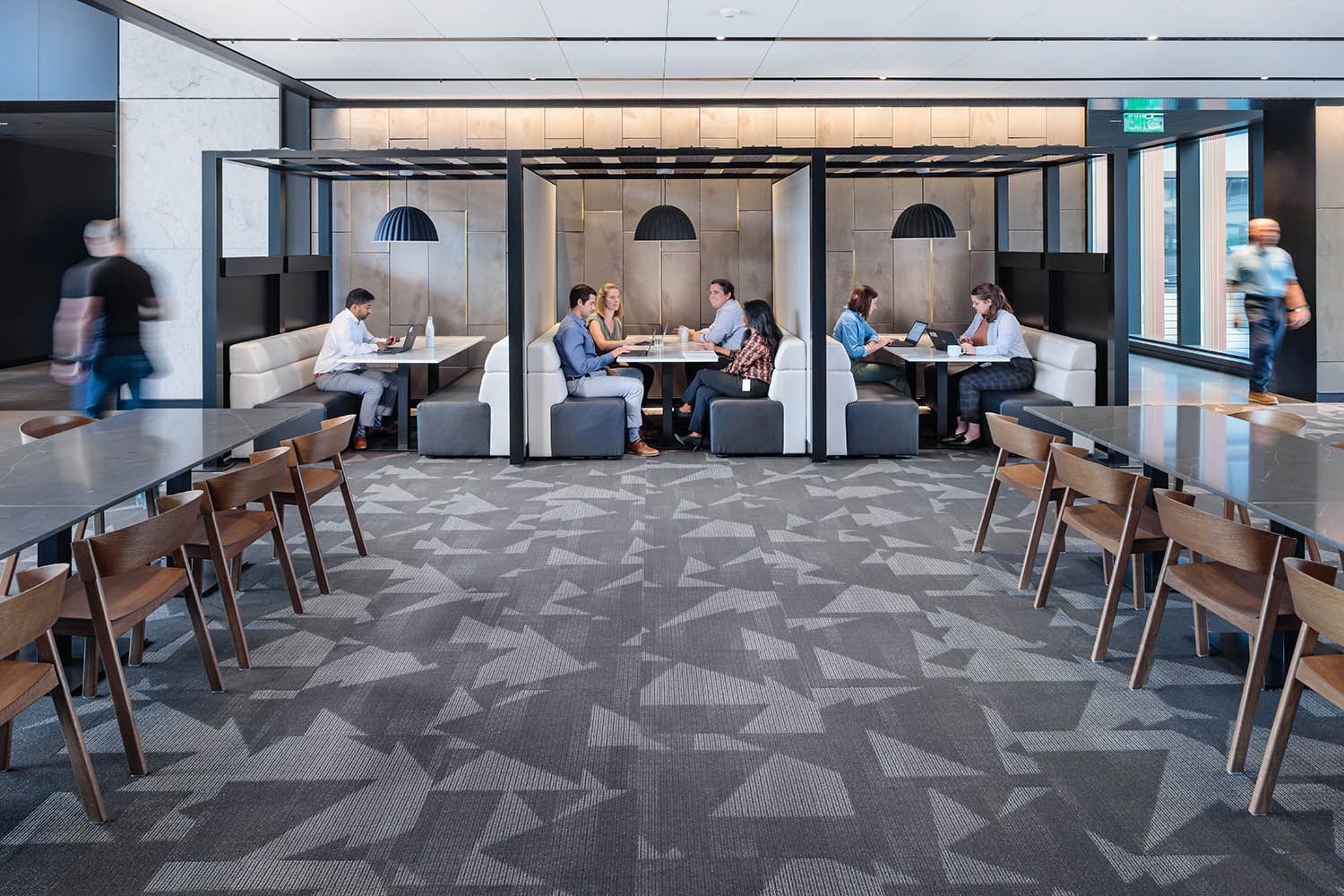 New office and life sciences building in Waltham MA architectural photography of common room eating areas for Boston building developers