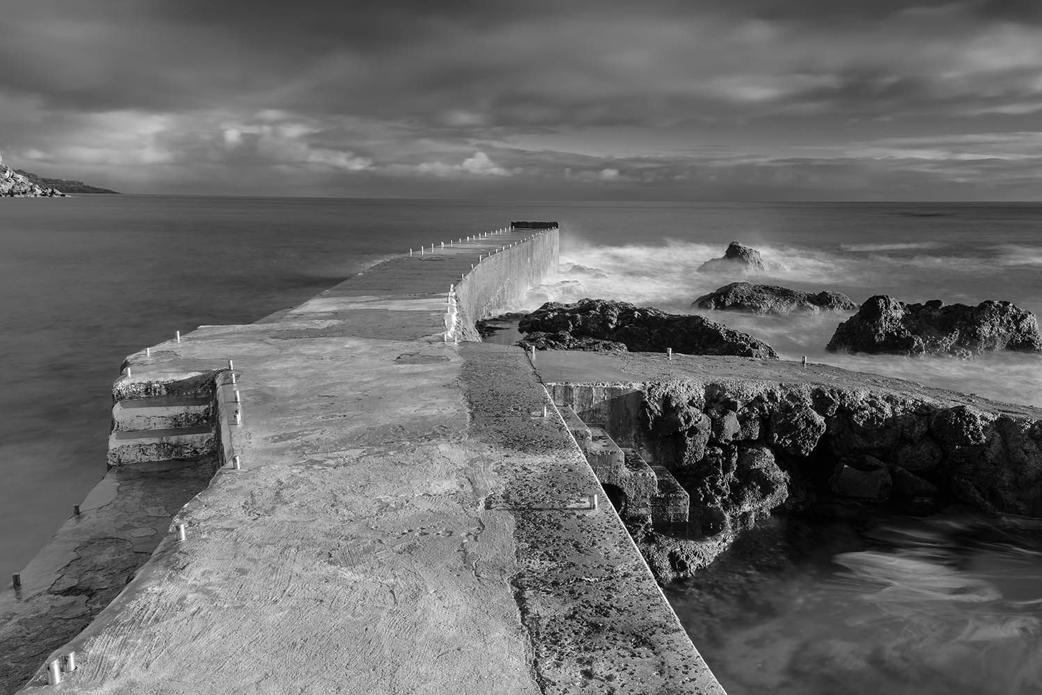 BLACK AND WHITE LANDSCAPE PHOTOGRAPH FROM THE COAST IN THE AZORES PORTUGAL