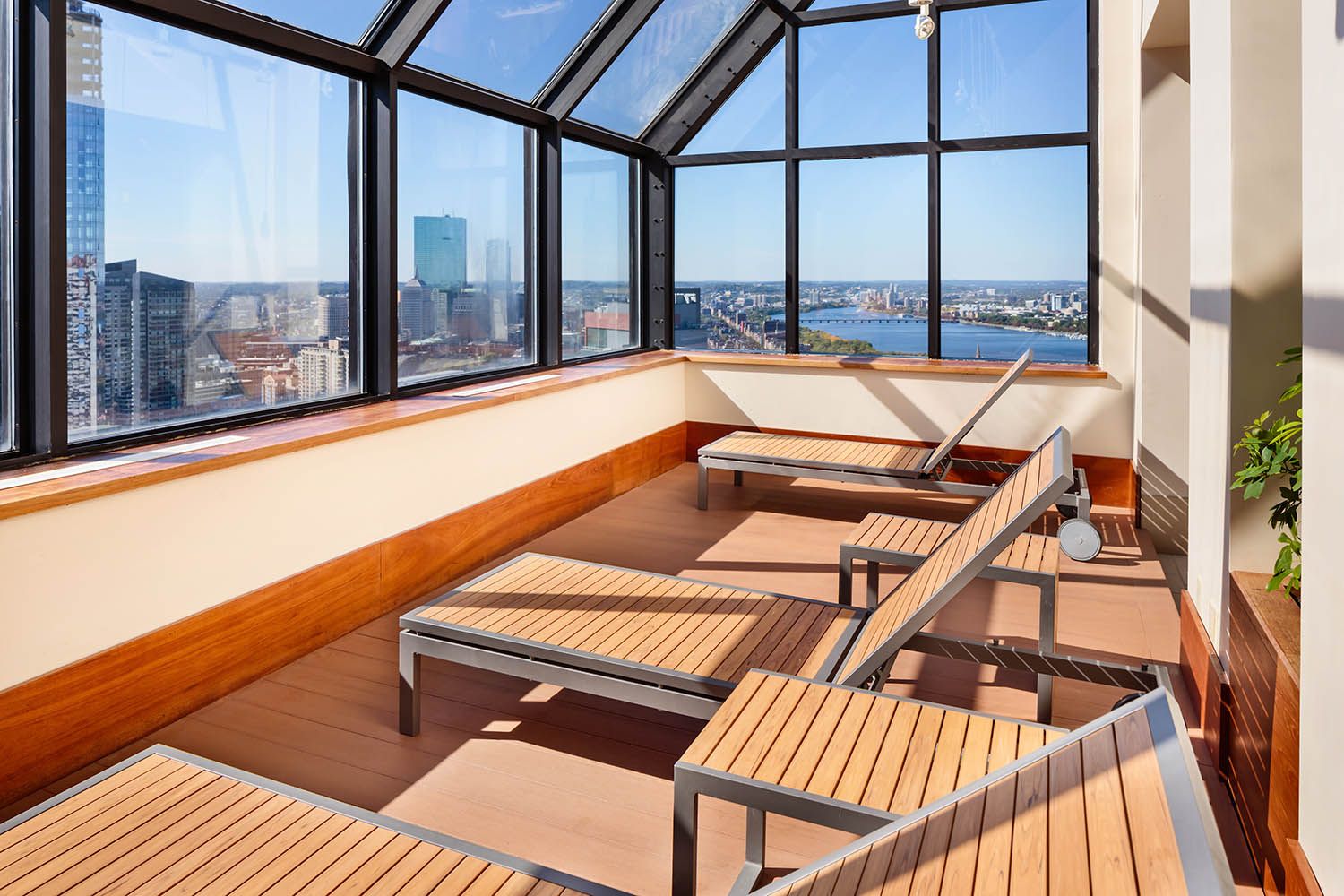 Interior architectural image taken for Boston area real estate agent showing common pool and sun area on the 35th floor