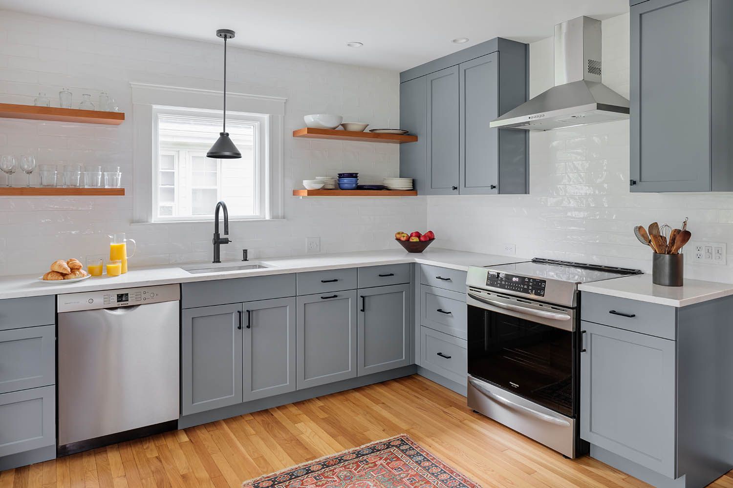 Residential architectural images taken for Boston area architects showing interior showing angle two of newly renovated kitchen space