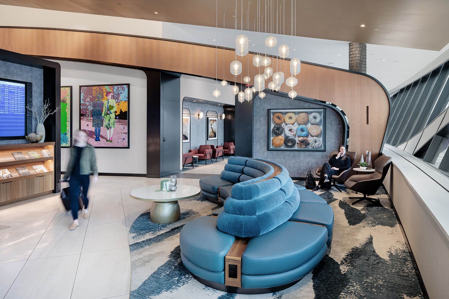 Boston architectural photograph by Roberto Farren of new Delta lounge at Logan airport in Boston by CBRE, shows waiting area.