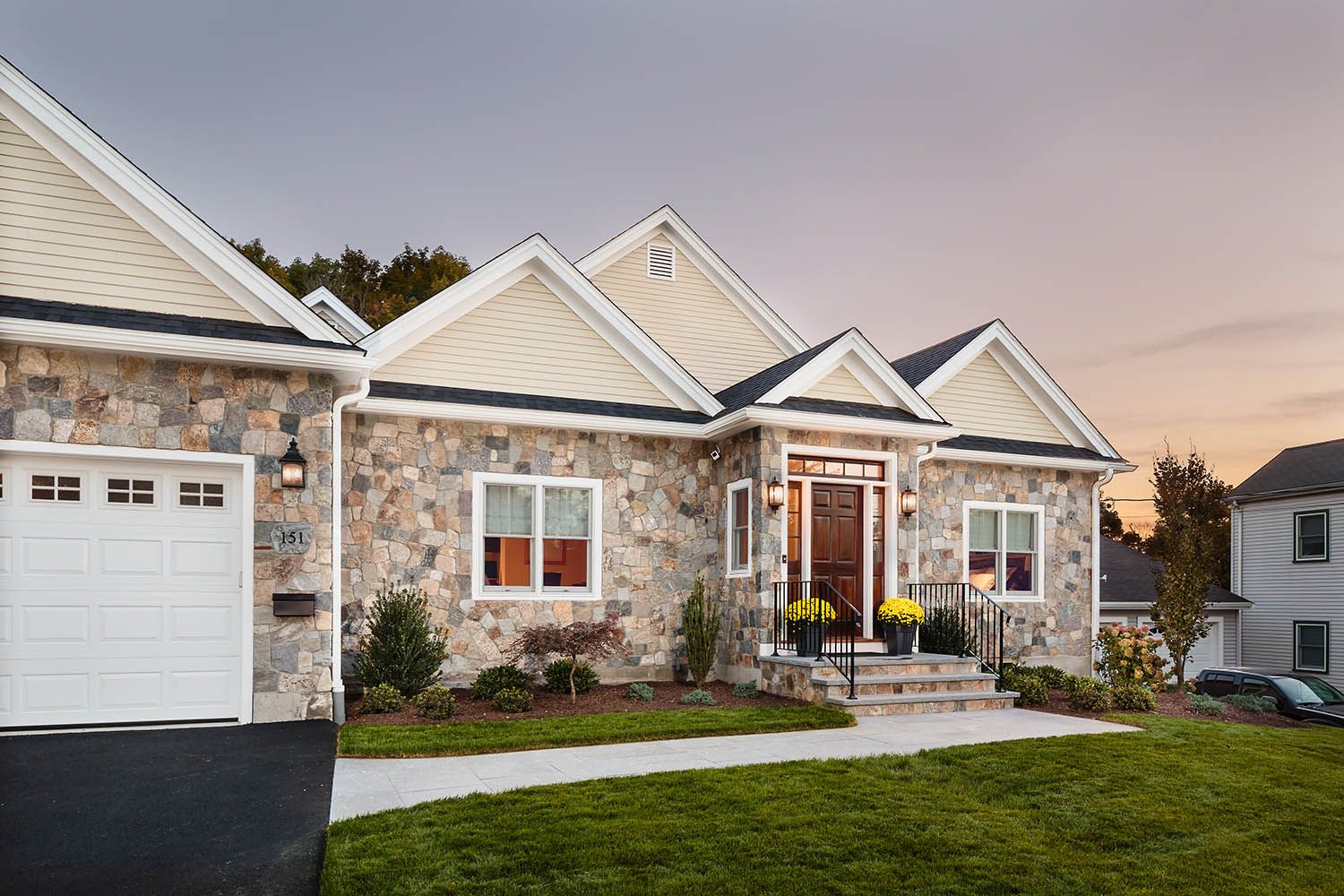 architectural image taken for Boston area general contractor for new residential renovation in Newton MA exterior front