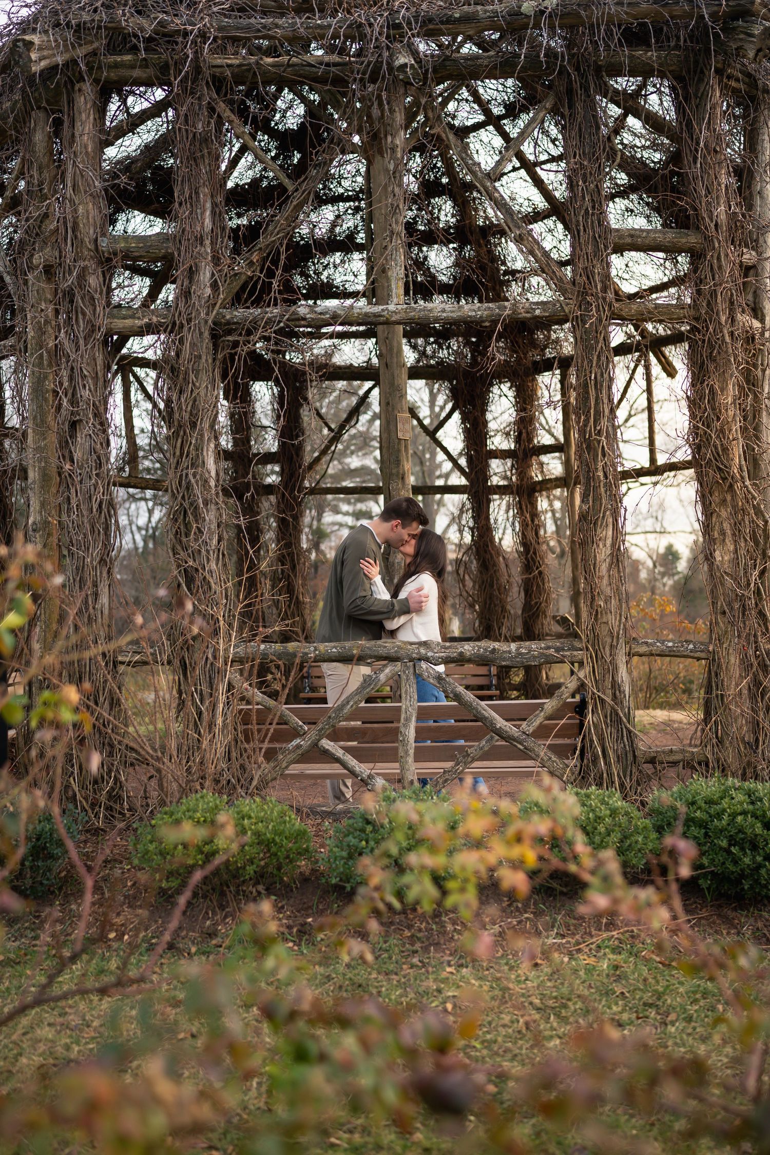 winter engagements photo session in elizabeth park photos of couple kissing in hut