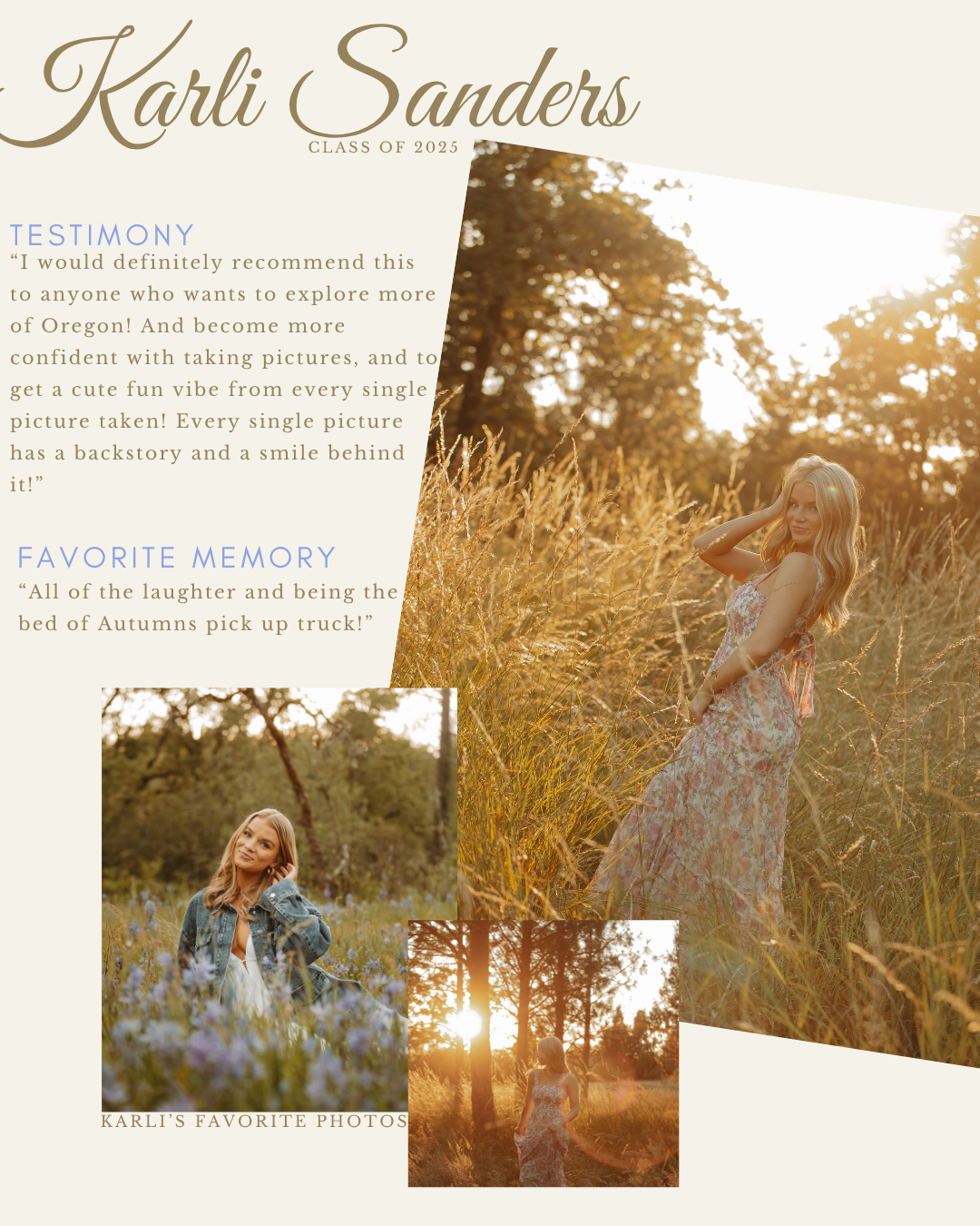 Marketing template design showcases outdoor portrait photography with elegant typography.