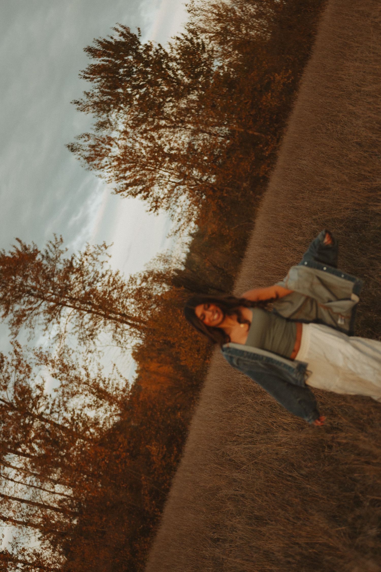 A series of dynamic poses captured in a golden autumn field with warm evening lighting.