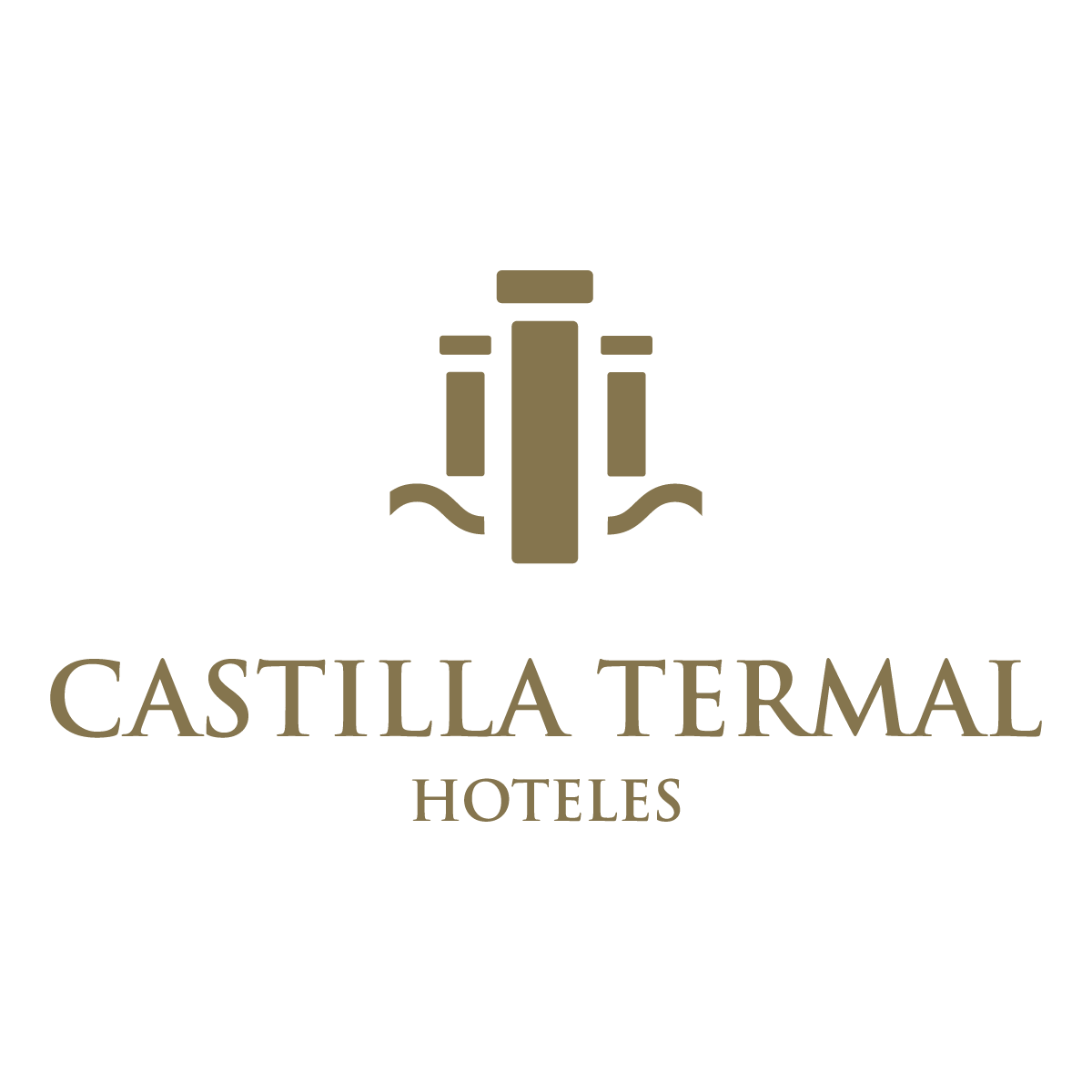 Castilla Termal Hoteles logo featuring elegant golden columns and serif typography on white background.