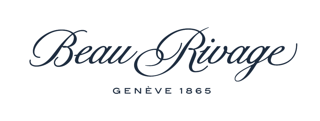 Elegant navy blue Beau Rivage Geneva 1968 luxury brand logo text on dark background.