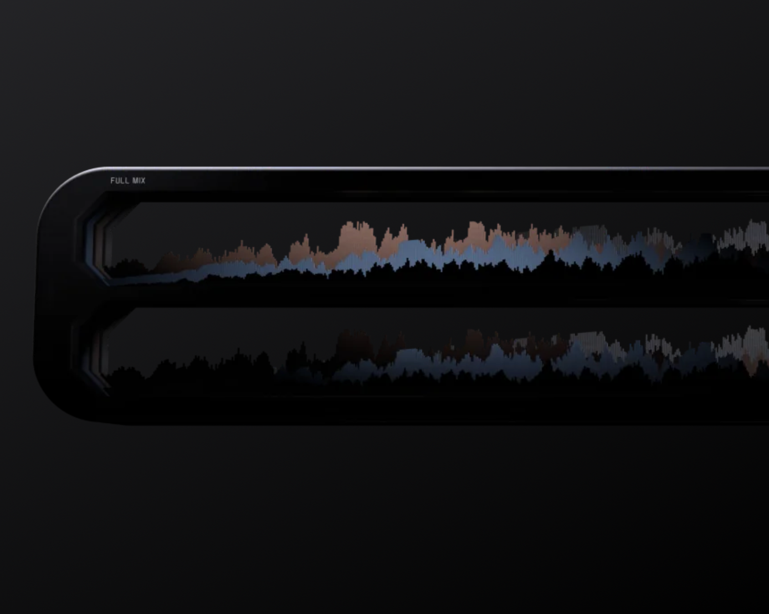 Audio waveform visualization showing dark sound patterns against a black background.