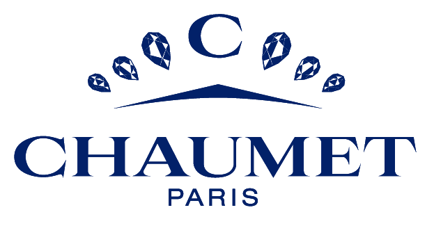 Chaumet Paris luxury brand logo in deep blue with crown-like design element.